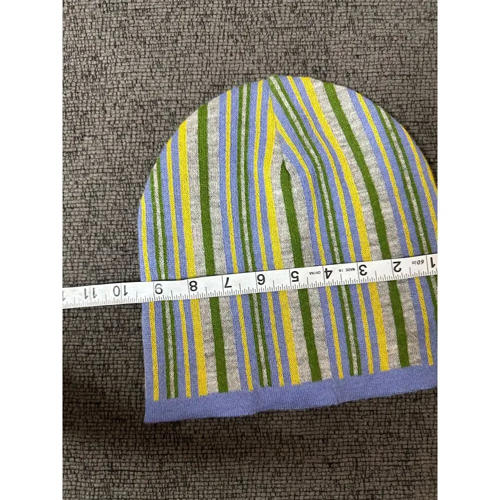 Sol Alpaca 100% Baby Alpaca Striped Knit Beanie One Size Multicolor